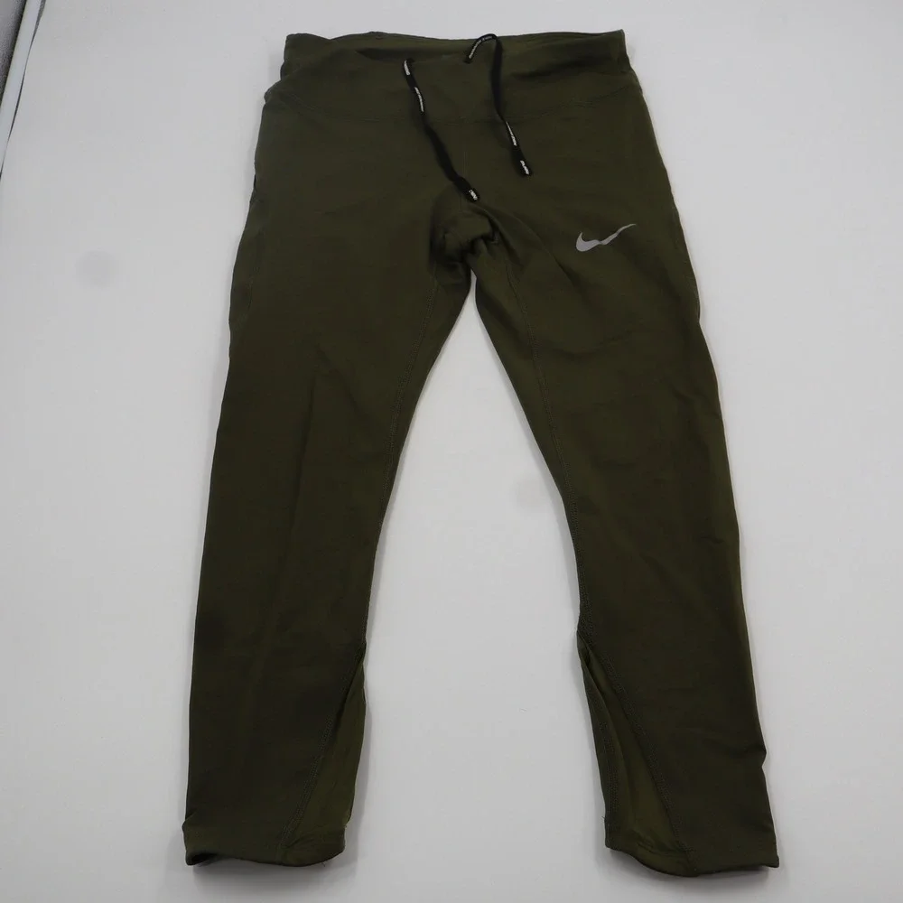 Nike Dri-FIT Running Leggings Womens Small Olive‎ Green Good 890323-395 Cropped